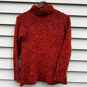Talbots Orange Red Speckled‎ Cowl Turtleneck Sweater Knit XS Acrylic Wool Blend